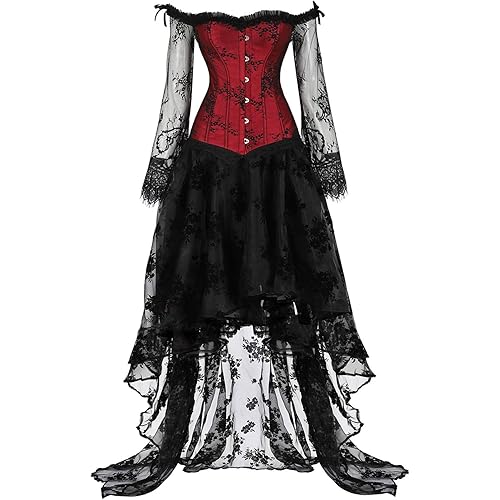 Kranchungel Steampunk Corset Skirt Renaissance Corset Dress for Women Gothic Burlesque Corsets Costumes