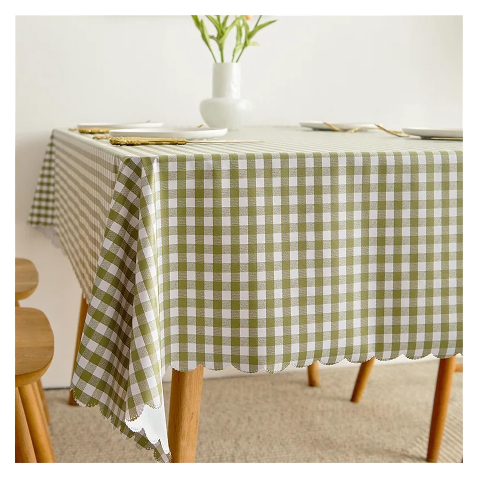 Mzsklw Green Grid Waterproof Tablecloth Pvc Square Tablecloth Rectangle Waterproof Table Cloth Tabletop Cover Oil Proof Wipeable Covers(,140X180cm)
