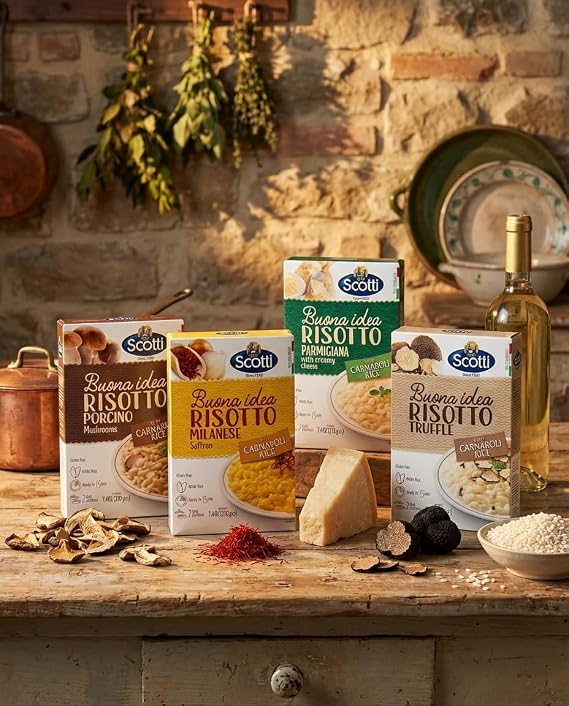 Riso Scotti - Parmesan Cheese with Carnaroli Rice, Ready Meal, 7.4 oz | Carnaroli Risotto Rice with Parmesan Cheese, Italian Seasoned Risotto, Dinner Side Dish, Easy to Use, Product of Italy