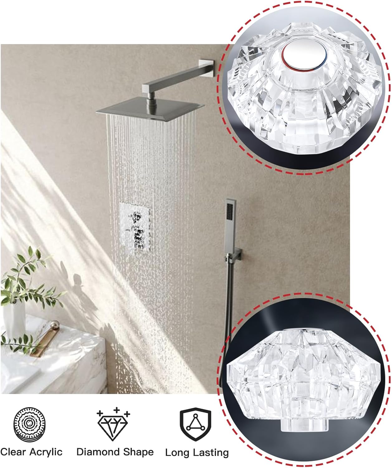 Shower Knob Replacement for Price Pfister Shower Handle 940-240 and 940-950A One-Handle Tub Kit Clear Acrylic