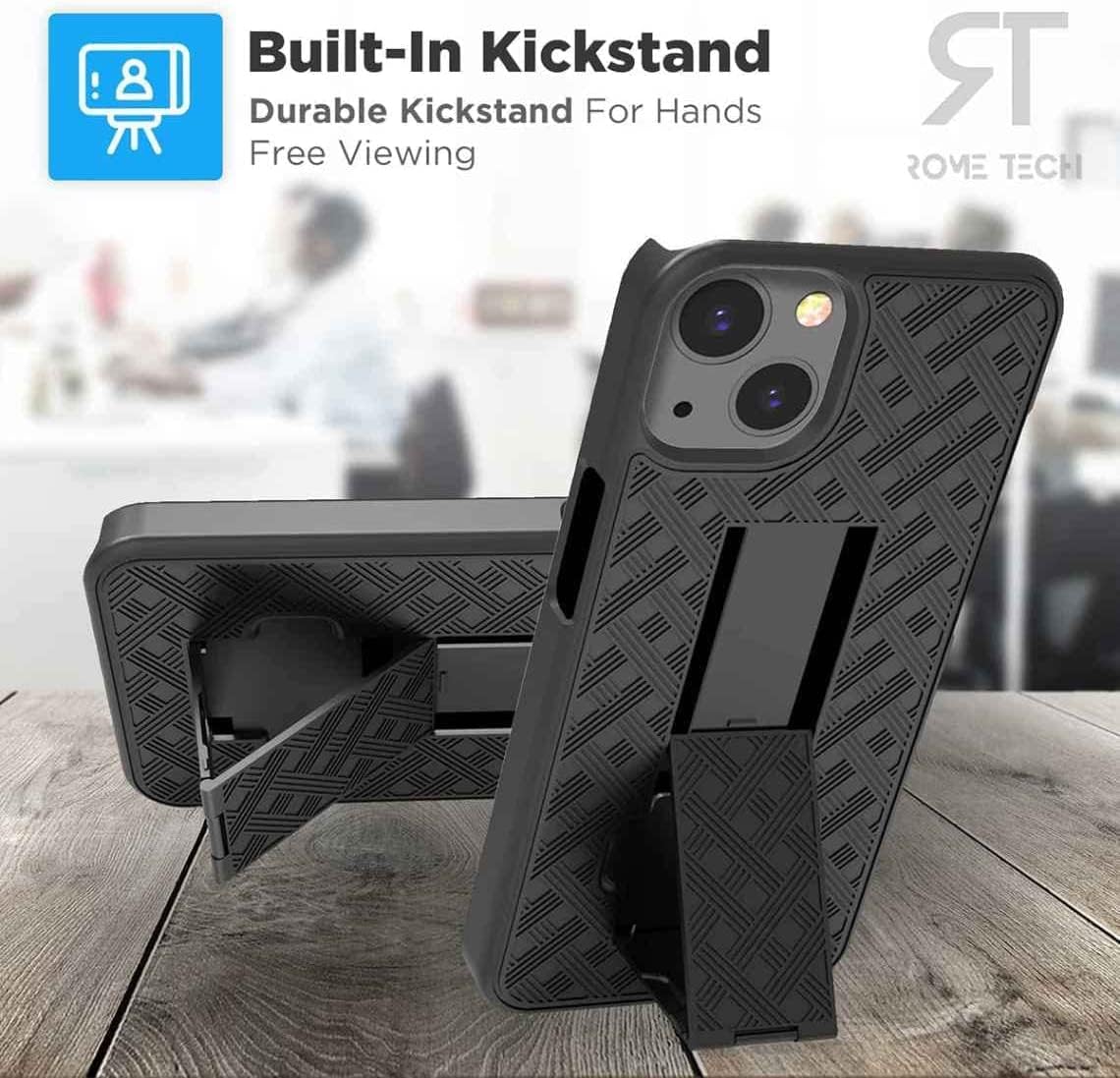 Designed for iPhone 14 Case with Belt Clip Holster - Kickstand Cover Phone Case - Dark Grey - Image 5