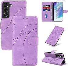 Case for Samsung Galaxy S21 FE 5G (Not for S21) with 1 Piece Tempered Glass Screen Protector, PU Leather Flip Cover, Stand and Wallet Function (Purple)