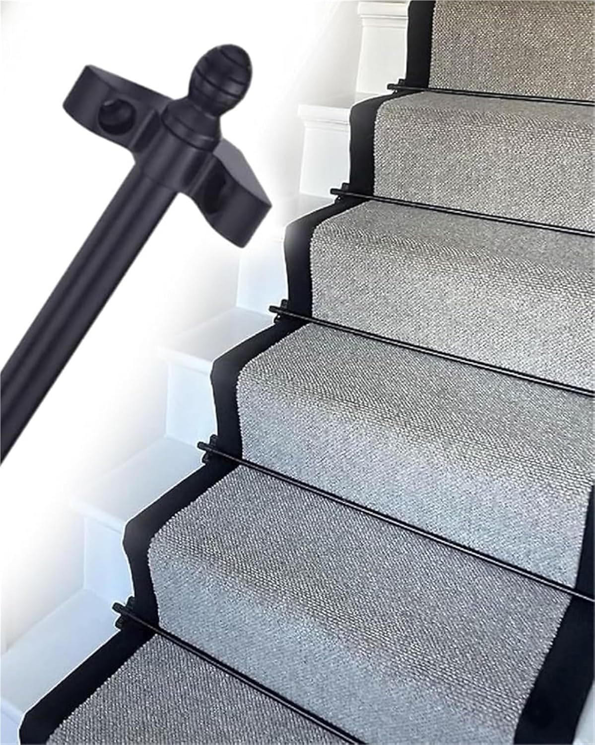 Stair Rods Black Brass Stair Runner Rods Set of 10-14 Pack, 51-127cm, Round Finial Carpet Runner Rods, Easy Install to Secure Carpet, Customized, for Home Commercial(13pcs,91 cm (36 in)