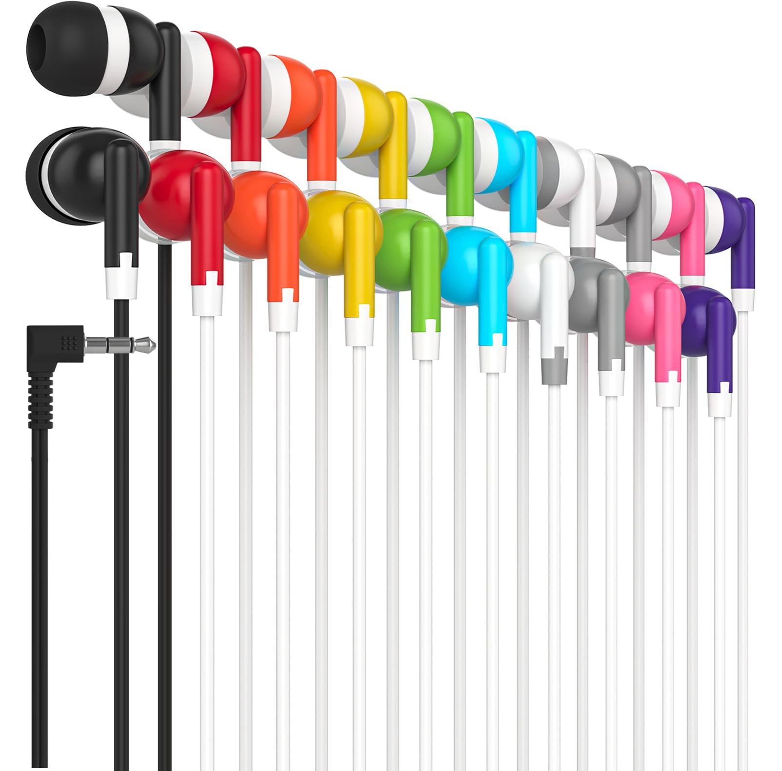 Maeline Bulk Earbuds 10 Pack Stereo Headphones Ideal for K-12-College Classrooms, Library, Travel, Gym, Museum, 3.5mm Plug, Tangle-Free Wired Earbuds for Cellphone, Tablet, Computer, Multicolor
