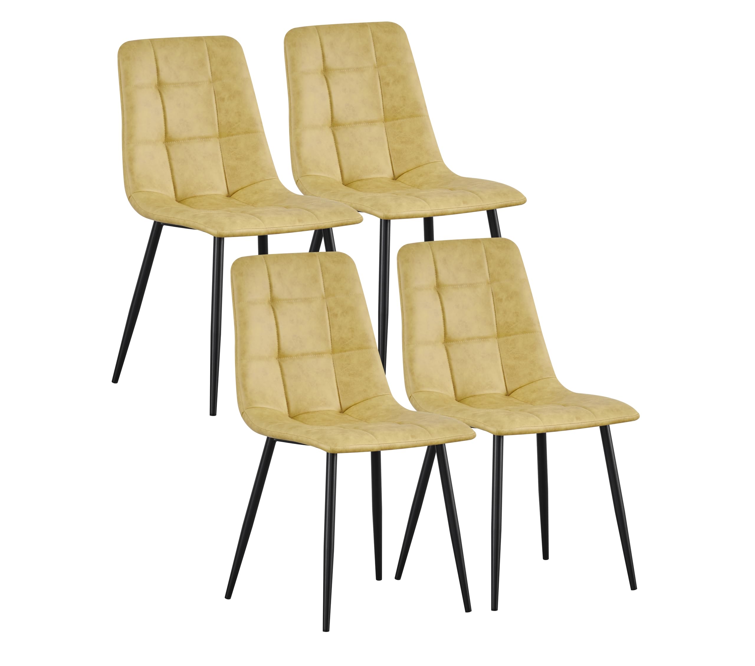 MOF Dining Chairs Set of 4–Faux Suede Dining Chair with Padded Seat, Tufted Back and Sturdy Metal Legs–Modern Upholstery for Kitchen, Dining Room, Lving Room or Home Office (Yellow Check x 4)