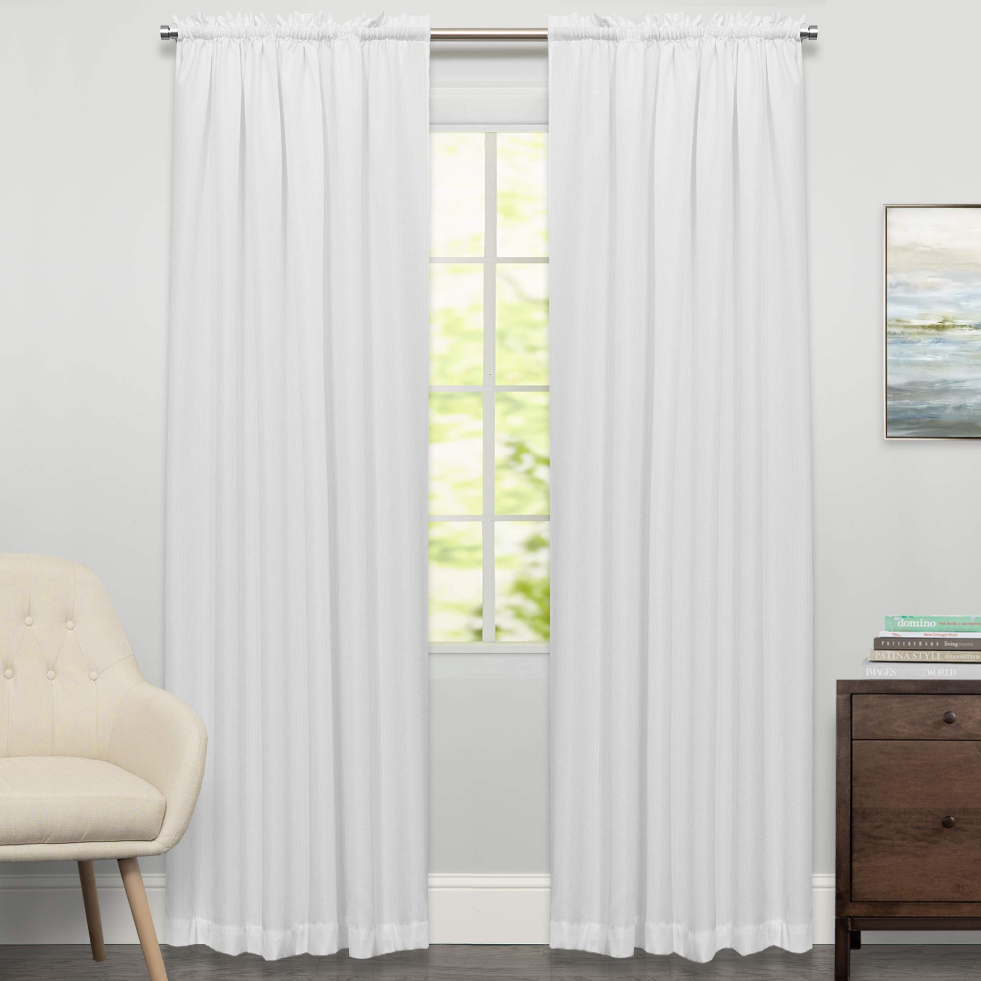Sweet Home Collection Kitchen Curtains for Windows 40+ Styles &amp; Colors Swag, Valance, Tier Sets &amp; Panels Cafe Curtains for Farmhouse, Rustic, Modern Décor, Ribcord White, 84" Panel