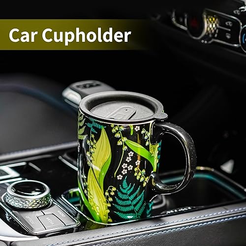 Miniatura 12 de Taza de café de cerámica para regalo con tapa de 17 onzas, taza de té alta de porcelana con asa para el hogar y la oficina, taza con diseño