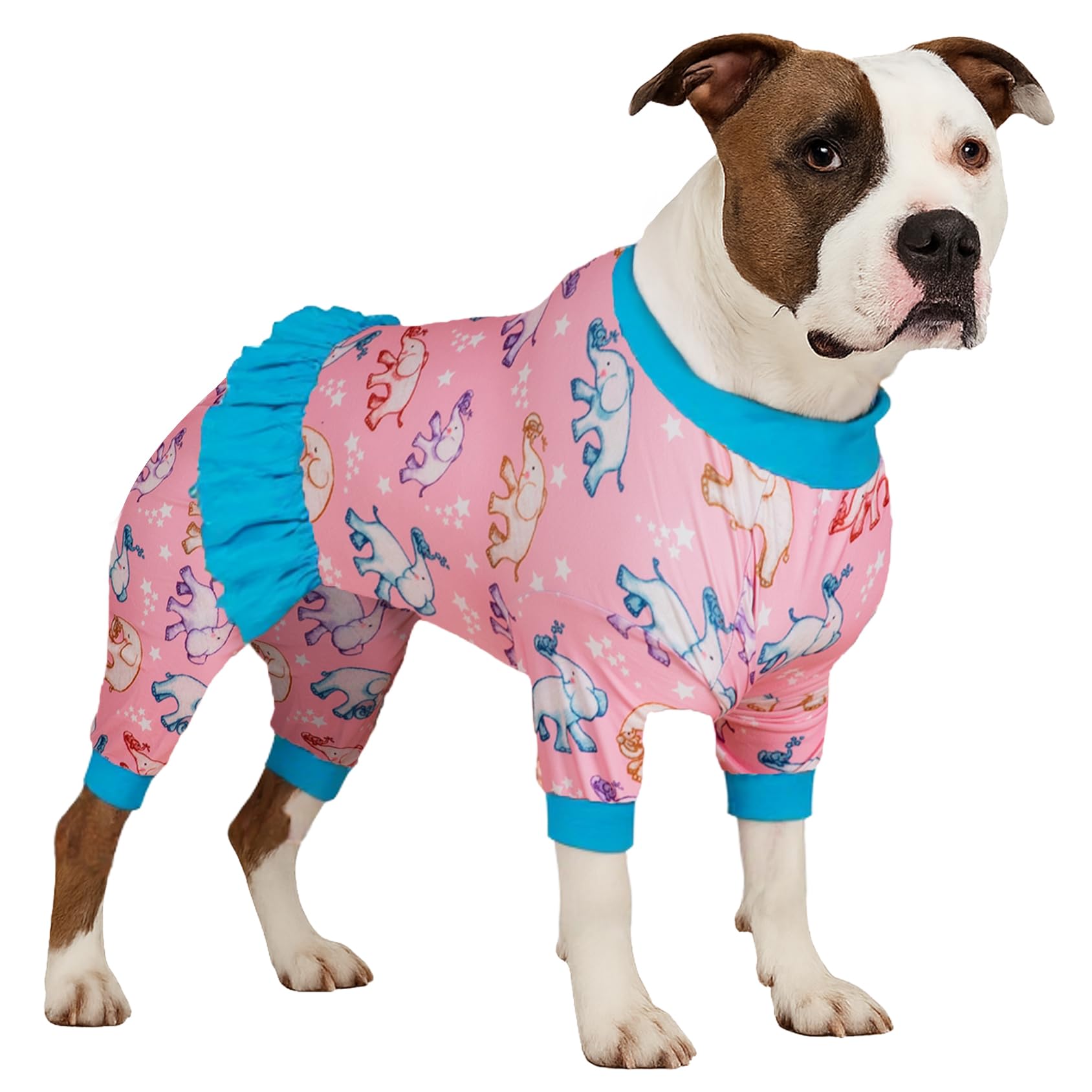 LovinPet Large Dog Onesies, UV Protection, Post Surgery Comfort Clothes, Lightweight Flannel Fabric, Light Pink Baby Elephant Print, Undershirt for