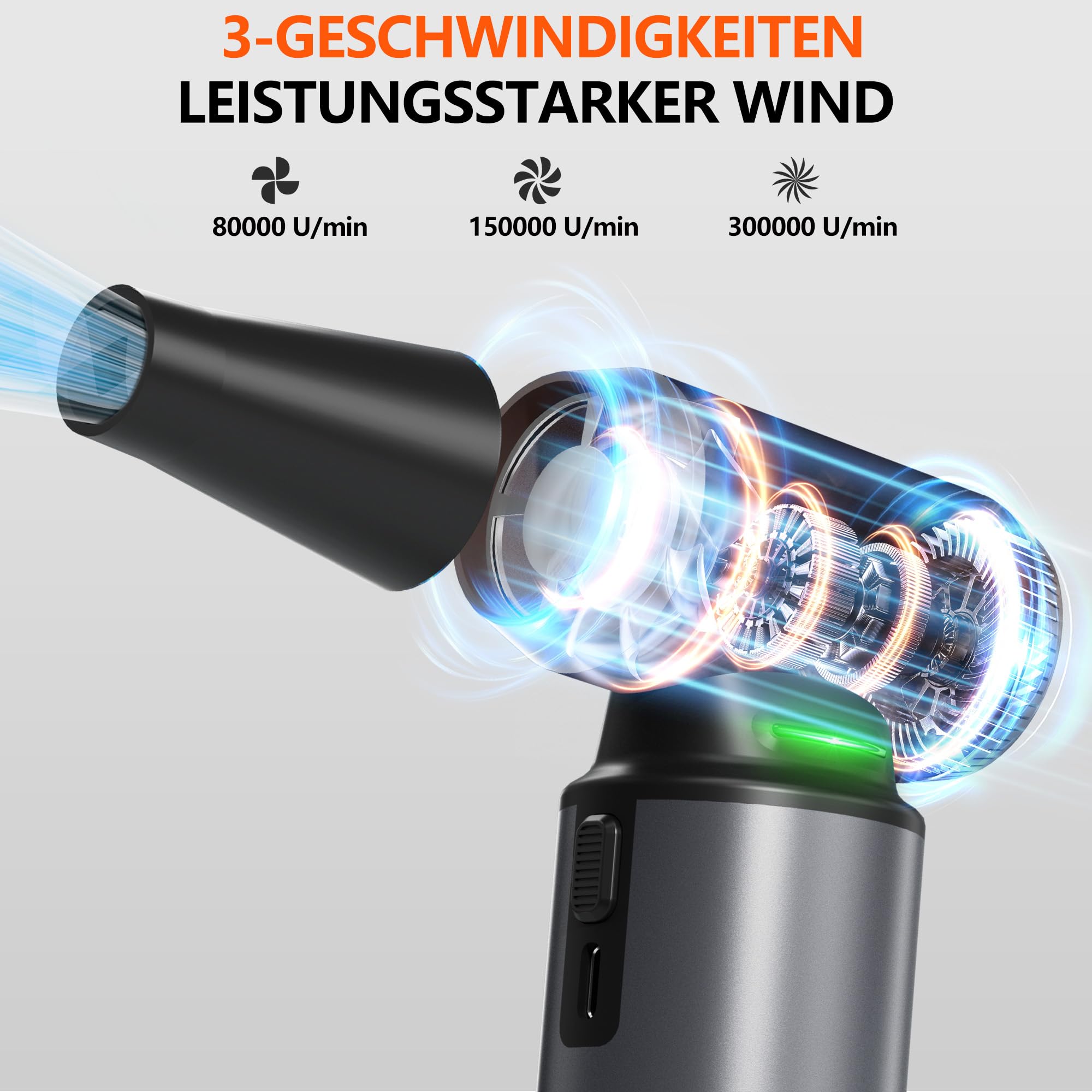 Staubgebläse Elektrischer Air Duster Druckluftspray Alternative 300000 U/min Kabelloser Wiederaufladbar 8000 mAh Akku Mit Düsen Und Bürsten Für Tastatur PC Auto Büro Elektronik