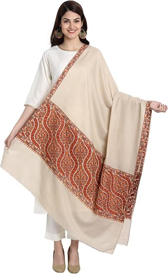 Zamour Kashmiri Indian Sozni Embroidery Paper Mache Pashmina Wool Shawl Scarf for Women