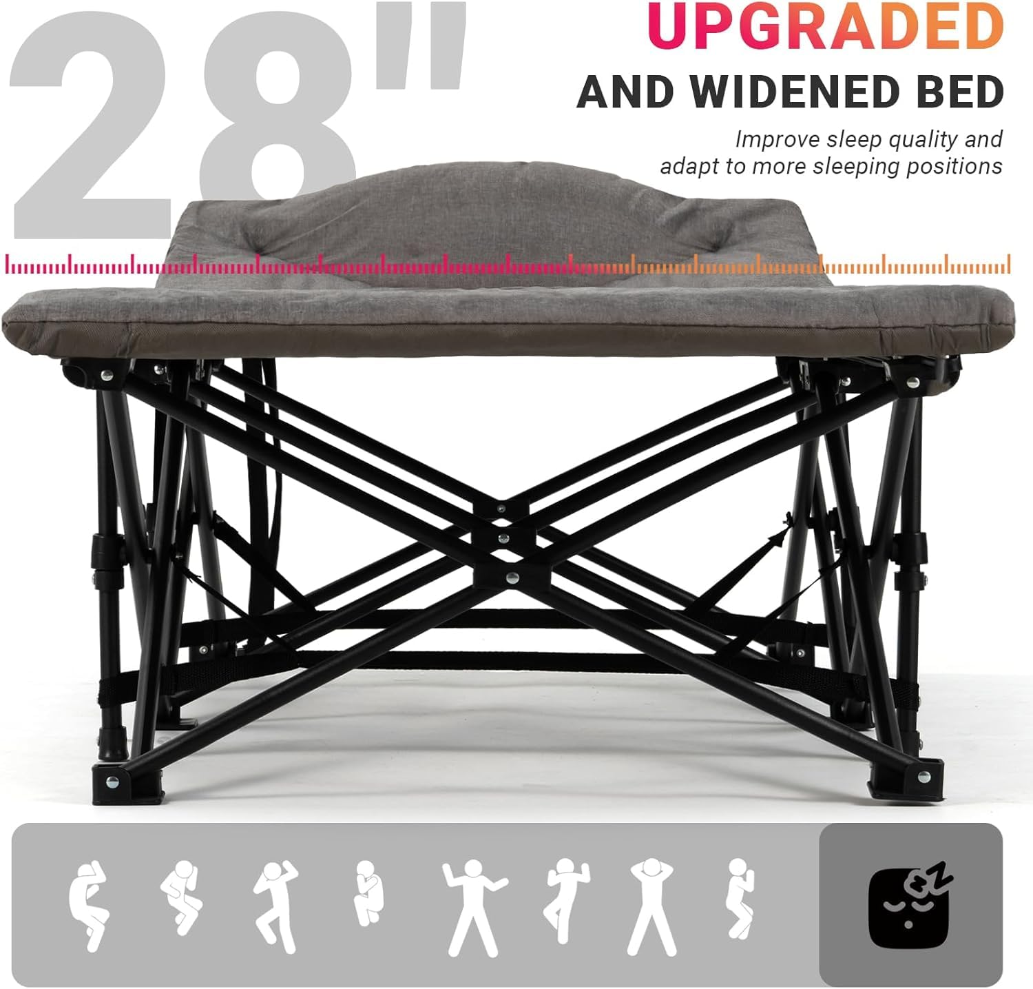 OVERMONT Lit de Camp Pliant avec Matelas Rembourré, Lit de Camping Pliable 190 x 70 x 40 cm, Supporte jusqu'à 250 kg, Confortable et Facile à Transporter pour Camping, Bureau, Jardin et Invités, Gris