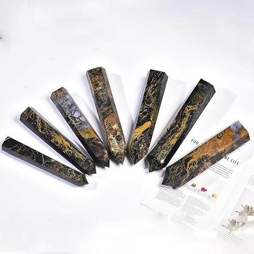 Miniatura 5 de JIC Gem Cristales de cuarzo de pietersita extra grandes, puntos de torre de obelisco, 6 facetas naturales, varita de cristal curativo de pietersita