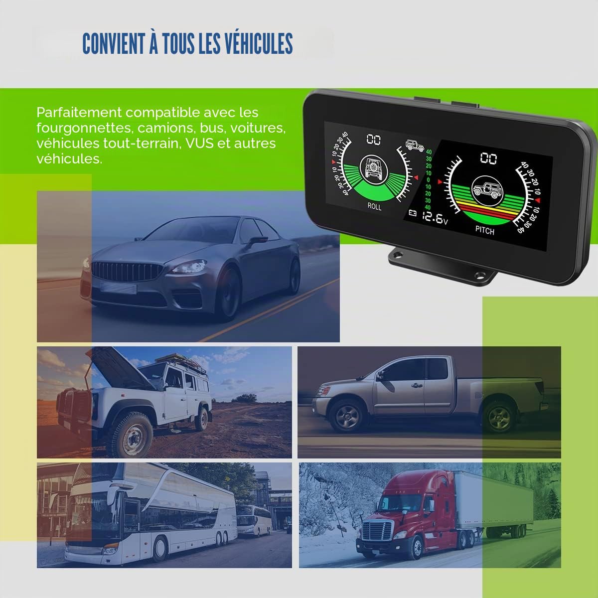 MRCARTOOL M50 GPS Inclinomètre Numérique Compteur de Vitesse HUD de Voiture Compteur de Pente avec Alarme de Survitesse Boussole pour tous les Véhicule Tout-terrain, SUV DC5-30V