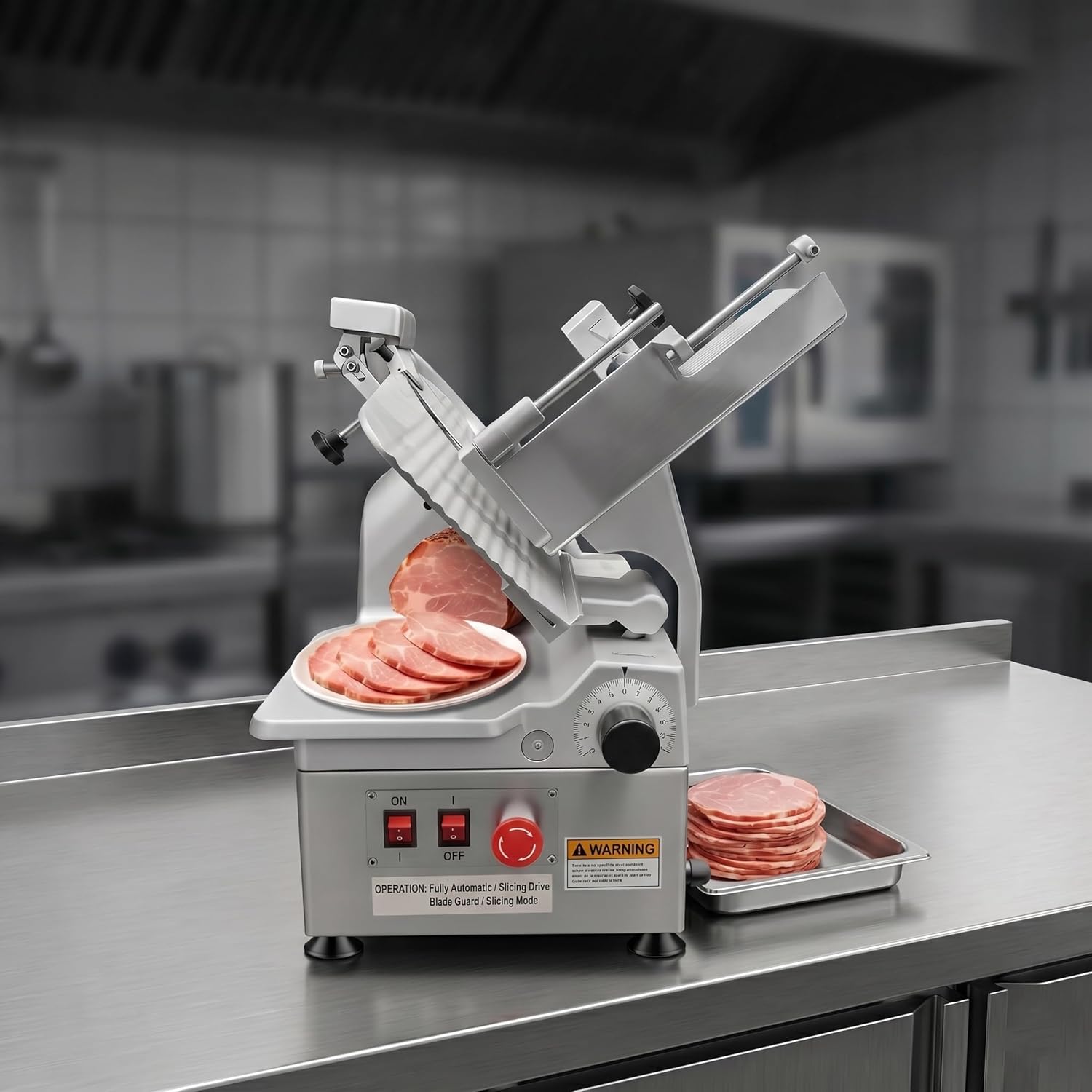 Automatic Meat Slicer, 550W Electric Commercial Meat Slicer, 12 Inch Carbon Steel Blade, Adjustable Thickness 0-0.5 inch, 633 RPM Fast Slicing, Meat Slicers for Home, Kitchen, Restaurant Butcher Shop