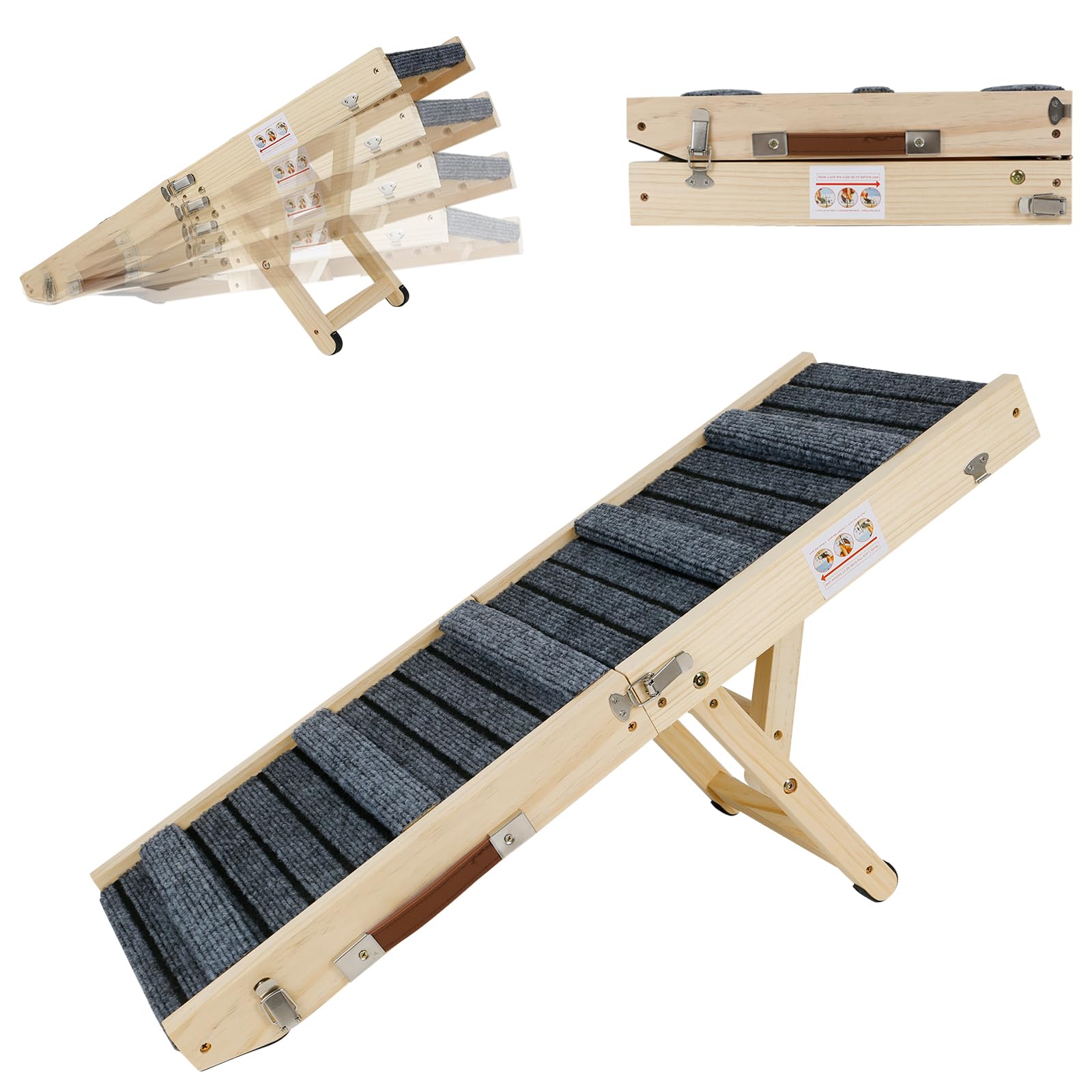Pet Ramp, Dog Ramp for Small Dogs and Older, 4 Adjustable Height, Folding Dog Ramp Ladder, with Non Slip Carpet Surface, Portable Lightweight Dog Stair Step, 30/40/50/60cm Height