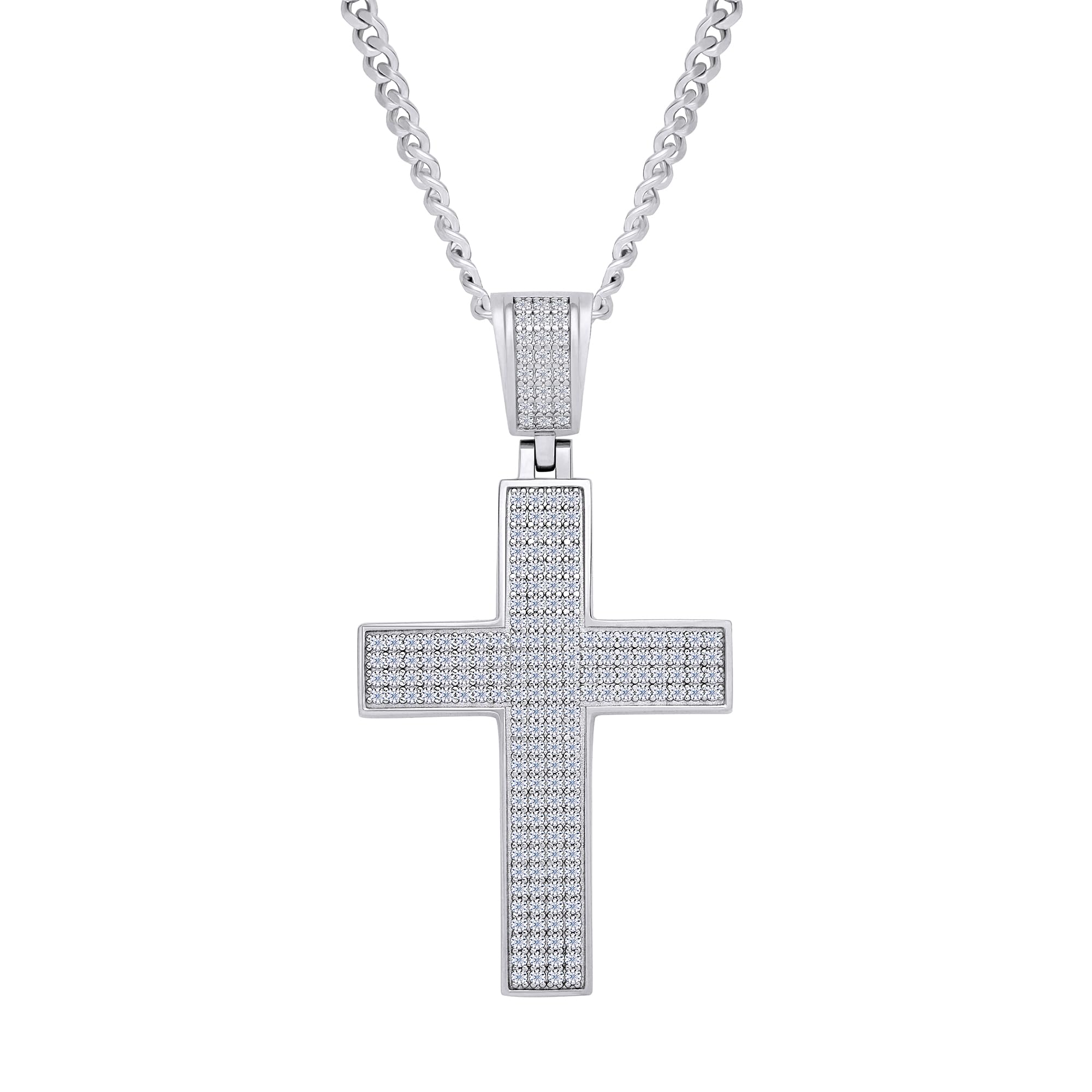Moissanite Cross Necklace for Men,18K White Gold Over 925 Sterling Silver Hip Hop Pendant Necklace For Boyfriend, Brilliant Lab Grown Diamond Rope