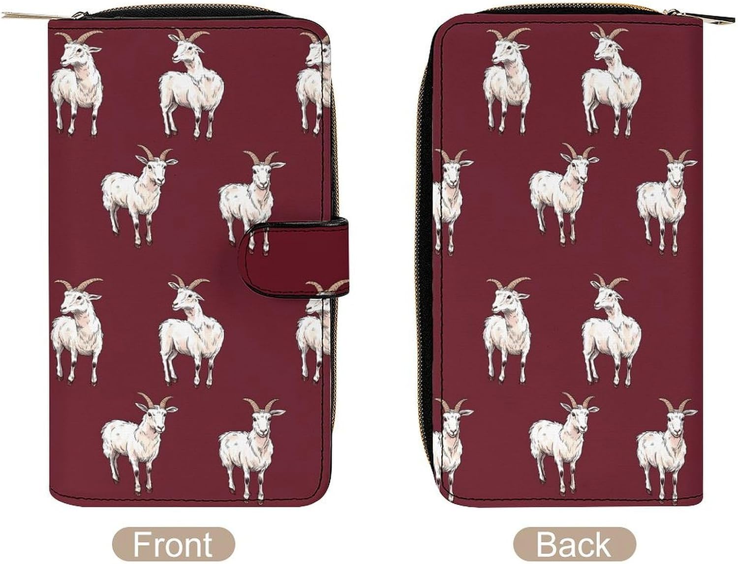 Goat Pattern Funny Long Slim Bifold Wallet Card Holder Purse with Buckle for Men Women