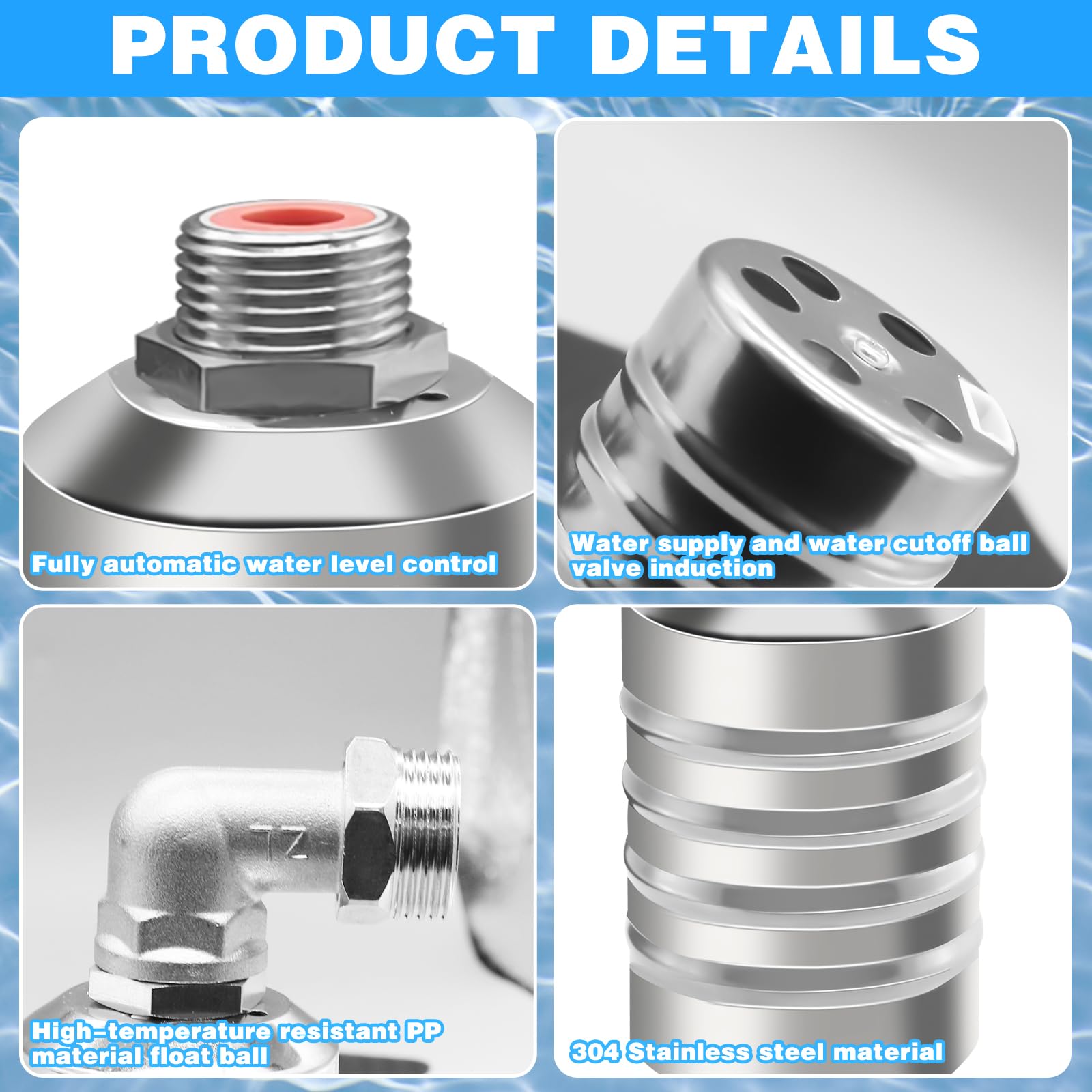 Stainless Steel Fully vannes à flotteur entièrement automatiques en acier inoxydable 304 pour réservoir d'eau, vanne à flotteur remplissage automatique pour piscine, vanne à flotteur d'arrêt