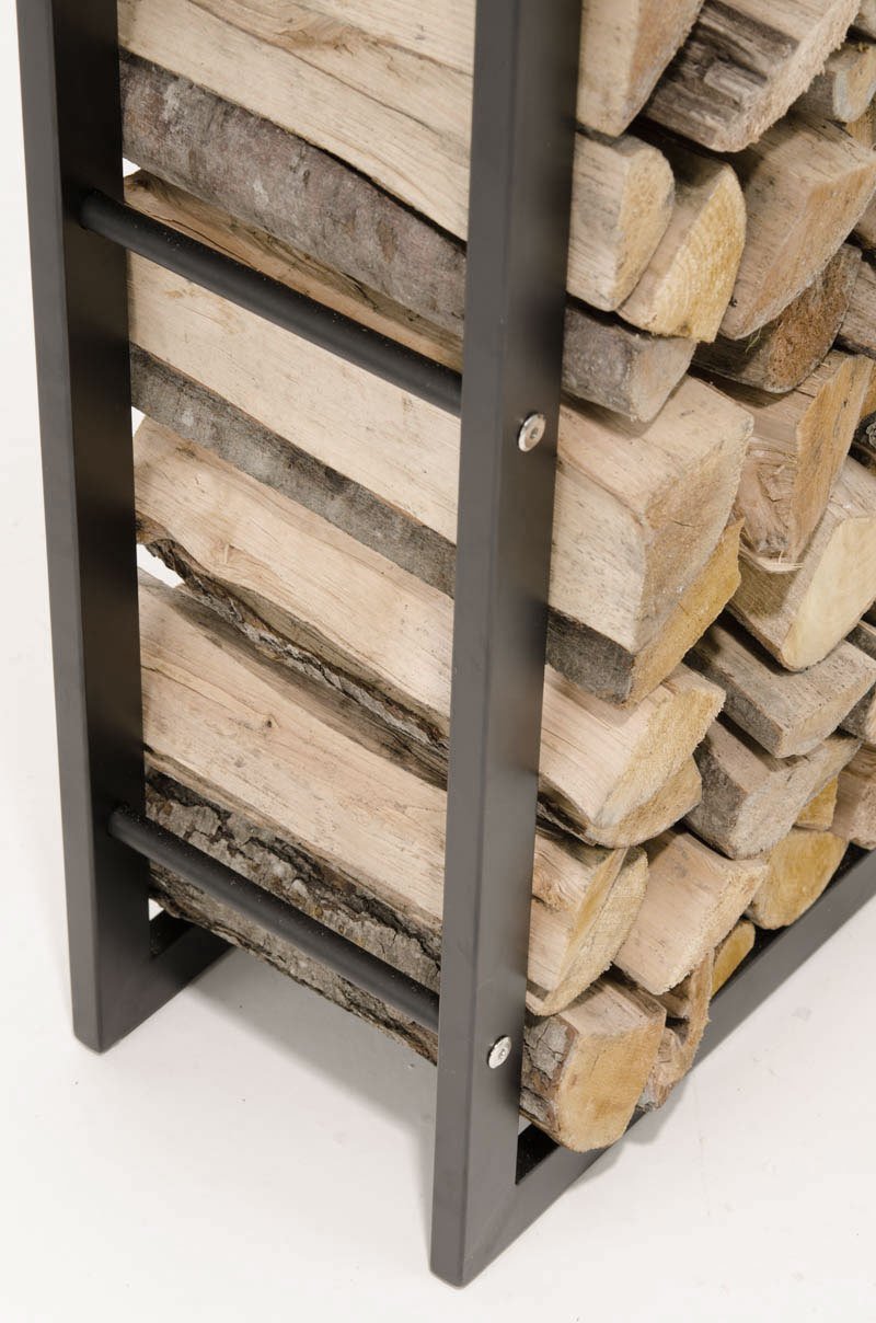 CLP Portalegna Keri in Metallo Nero Opaco I Supporto Legna per Camino in Acciaio Inox I Scaffale Legnaia da Interno Aperto, Dimensione:25x60x100 cm