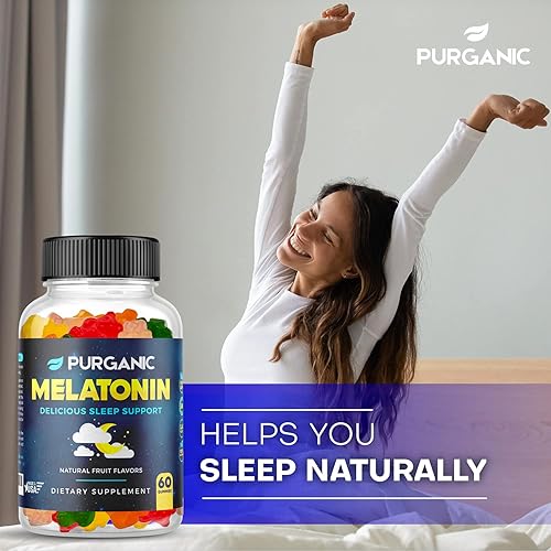 Miniatura 5 de Purganic Paquete de 2 gomitas de melatonina para niños y adultos, vitaminas gomosas para ayudar al sueño, dosis de 5 mg o 10 mg, suplemento natural