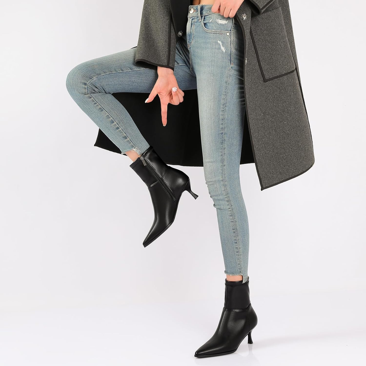 RIBONGZ Ankl Boots for Women Stiletto Kitten Heel Sexy Cowgirl Booties Side Zipper Pointed Toe Low heels Fall Dressy Mid Calf Short Fashion Winter Leather or Suede Work Party Office Shoes - Image 6