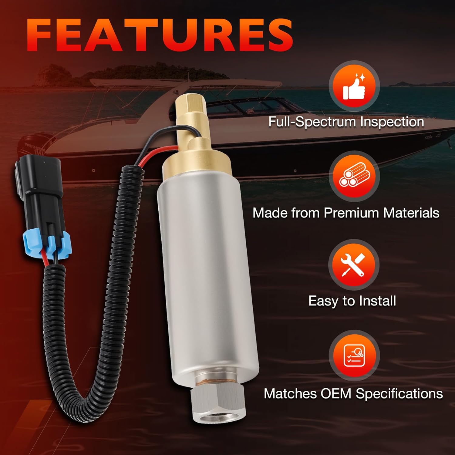 Electric Fuel Pump Compatible with Mercury Mercruiser Marine Boat 4.3L–5.7L V6 & V8 Carbureted Engines – Low Pressure, Boat Fuel Pump, OEM 861155A3 861155-2 18-8868 935432 with Gasket