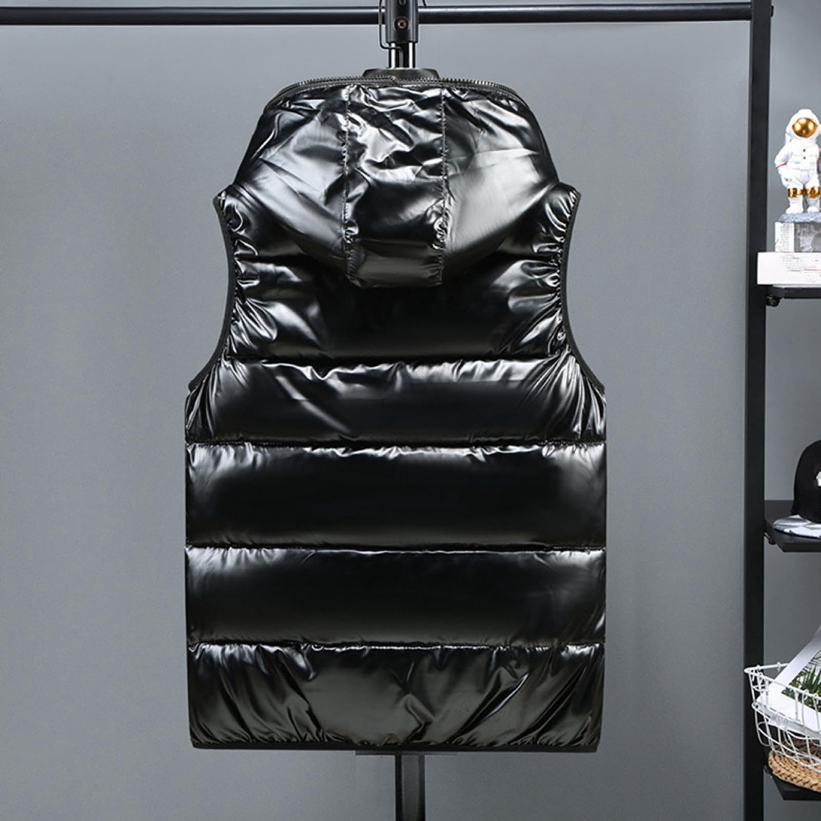 Gilet Chaud d'hiver pour Femme – Gilet en Duvet Doré Brillant pour Femme, Doudoune Épaisse sans Manches, Vêtements d'hiver Amples, Veste De Ski en Plein Air, Gilet À Capuche Coupe-Vent