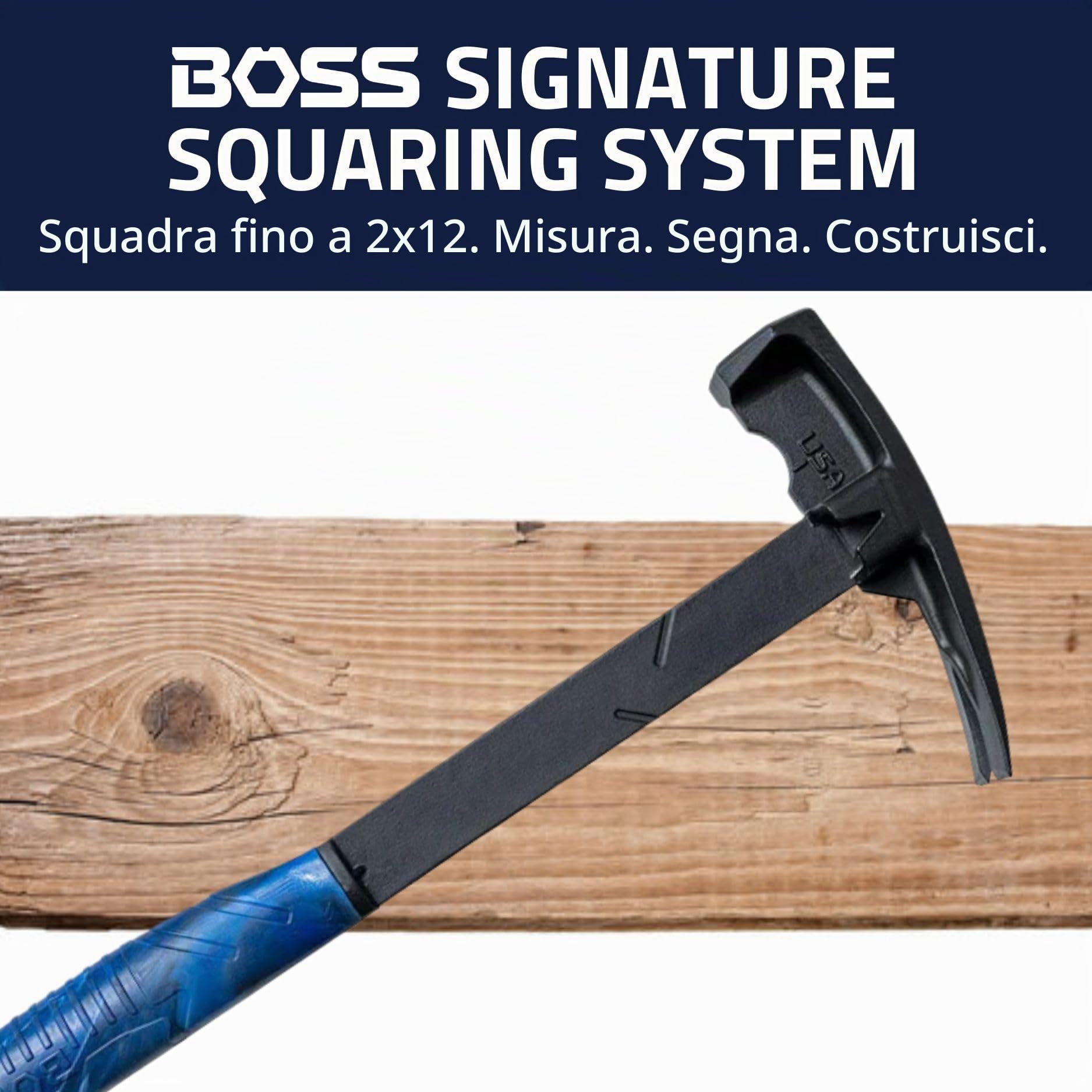Boss Hammer Martello da falegname in acciaio con collare blu, 4140 in acciaio 4140, squadratura integrata, testa liscia, prodotto negli Stati Uniti, BHBC14STS