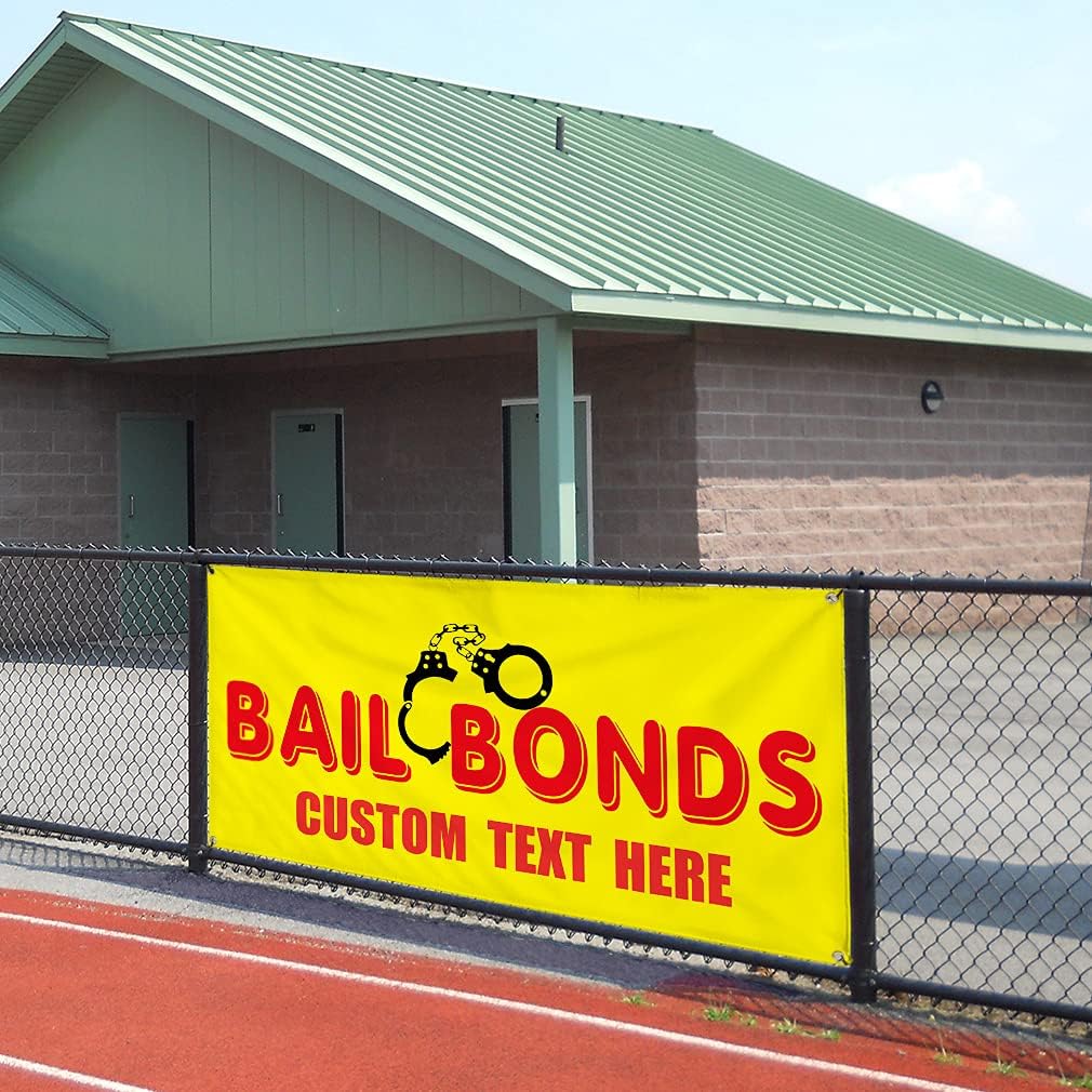Custom Vinyl Banner Multiple Sizes Bail Bonds Promotion Printing Bail Bonds Outdoor Weatherproof Industrial Yard Signs 6 Grommets Personalized Text Here 36x72Inches
