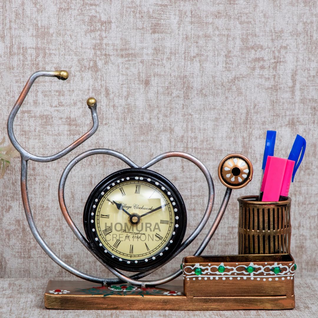 HOMURA CREATIONS -Doctor Stethoscope Pen Stand with Table Clock