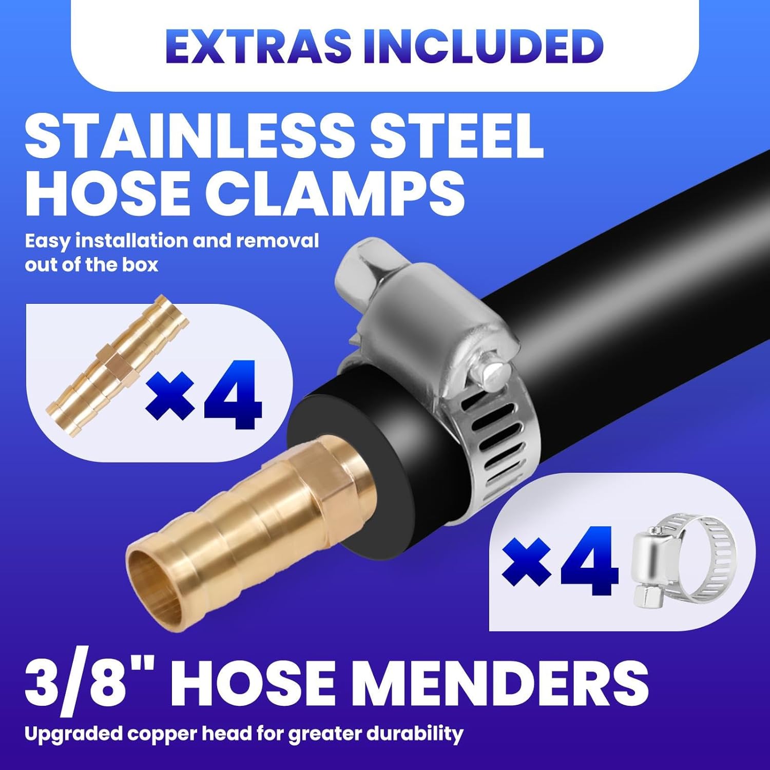 3/8" Self Sinking Aeration Hose, 328 Ft Pond Aerator Hose Kit with 4 stainless steel hose clamps and 4 fittings, Pond Tubing for Aquaculture, Garden and Lake (3937, Inches)