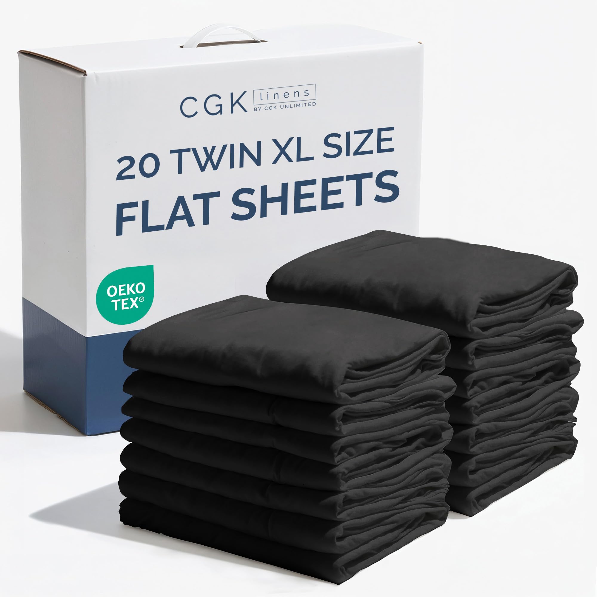 Bulk Case Pack of 20 Flat Sheets - (20) Twin XL Size Hotel Quality Top Flat Bed Sheets Only - Wholesale Bulk Bedding for Hotels, Spas & Airbnbs - Breathable, Cooling & Wrinkle Free - (Twin XL, Black)