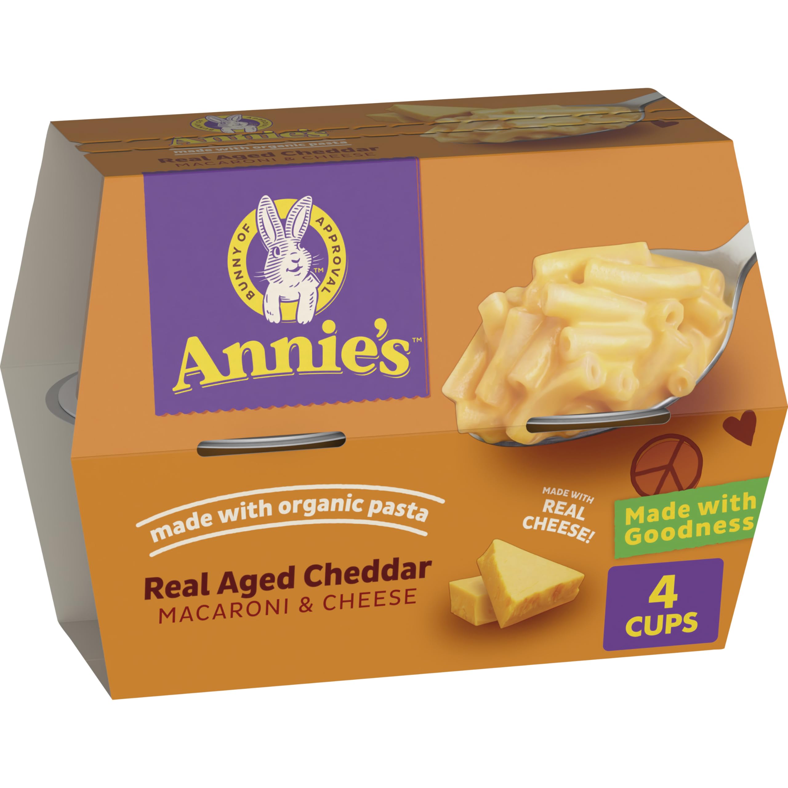 Annie's Real Aged Cheddar Microwave Mac and Cheese with Organic Pasta, Made with Real Cheese, Dinner Side or Snacks, 4 Cups, 8.04 oz
