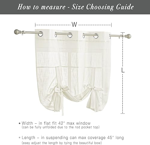 Vista 13 de PONY DANCE Cortinas de ventana de baño, pantalla con lazo para dormitorio, filtro de luz, semitransparente, cortinas romanas elegantes para Blanco
