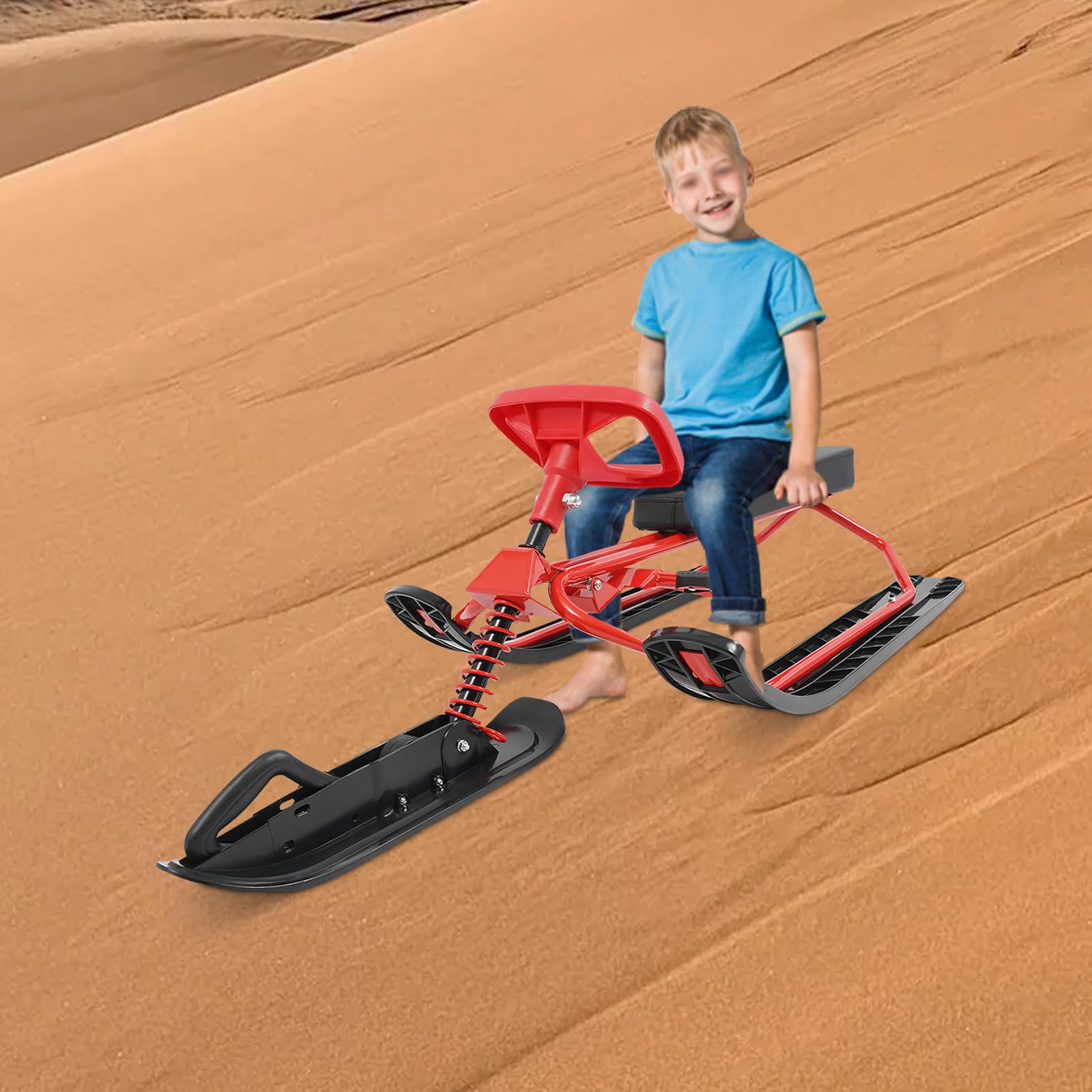 Skischlitten mit Lenkrad Schlitten für Winter Schnee Rodel Snowboard Schlitten Max Tragfähigkeit 100kg