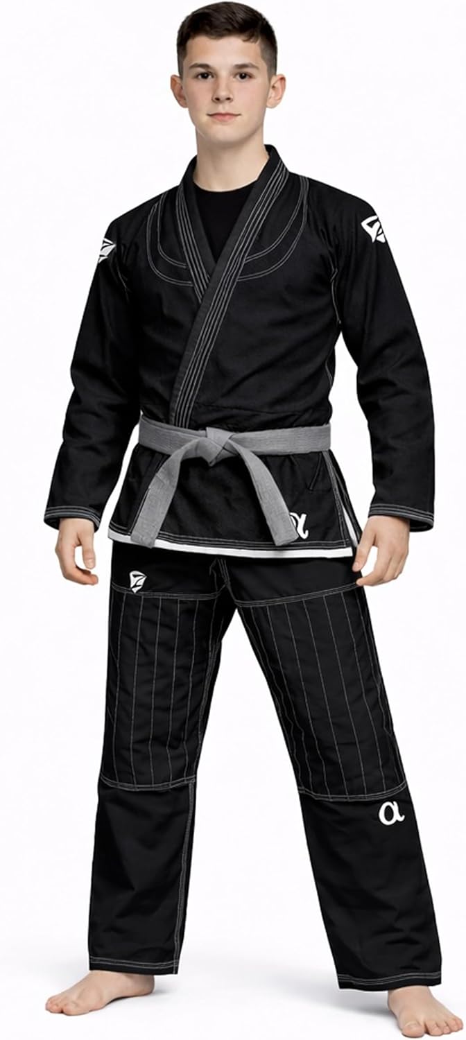 Youth Alpha Gi - Premium BJJ Kimono, Durable Pearl Weave and Rip Stop, Includes White Belt and Bag