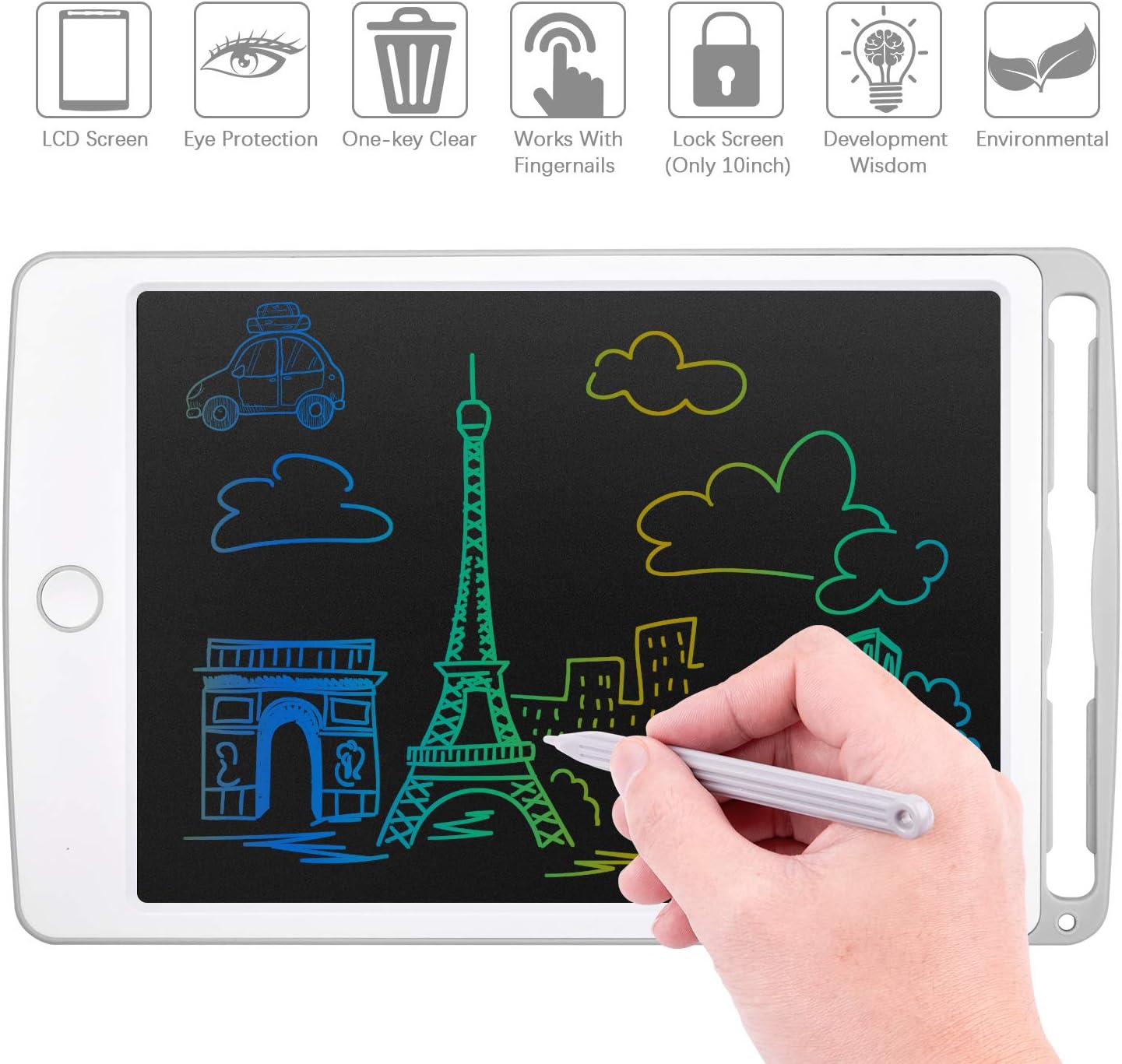 Tecboss LCD Writing Tablet Toys for Girls Boys, Colorful Screen Erasable Electronic Digital Drawing Pad Doodle Board (10in, Pink): Electronics