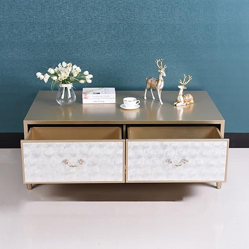 Miniatura 2 de BNNP Mesa de té para sala de estar moderna mesa de café decoración de conchas asas delicadas elegante mesa de café rectangular con mesa de café de