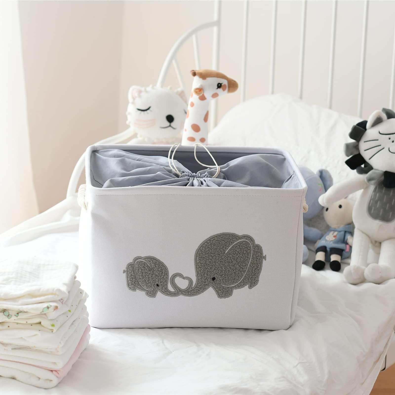 Cesta Grande para Juguetes, Cestas de Regalo para Bebé Vacía, Organizador de Almacenamiento de Tela para Bebés, Cesto Juguetes de Elefante con Cierre de Cordón, Decoración para Hogar
