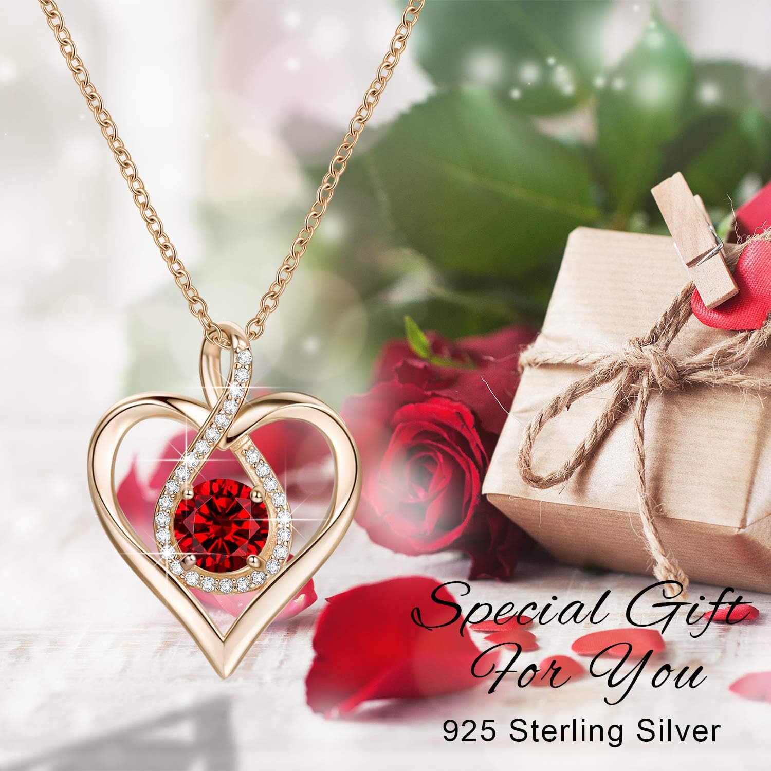 Billie Bijoux Silver Necklaces for Women 925 Sterling Silver Infinity Heart Love Pendant Neckalce Mother's Day Gift for Women friends, Cubic Zirconia