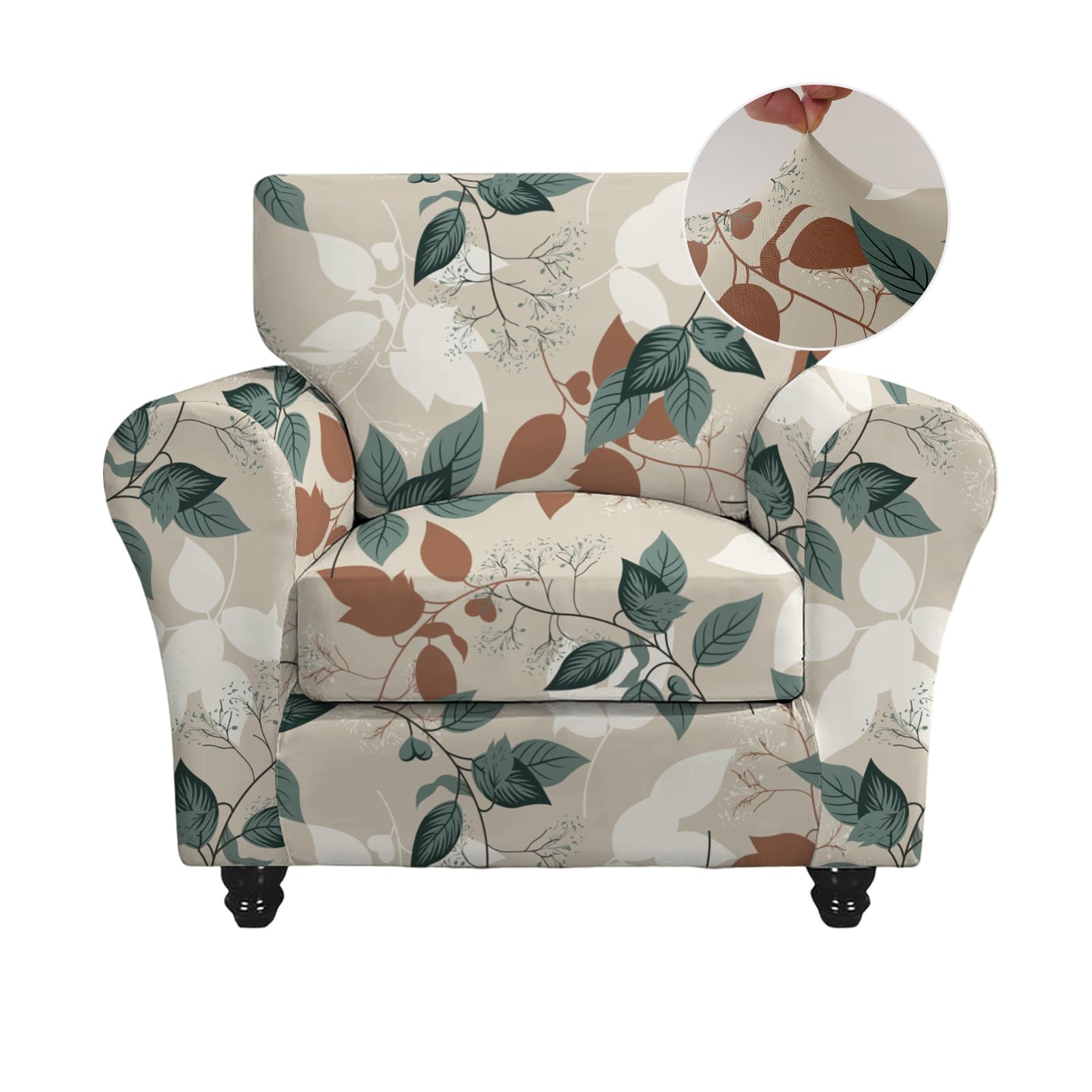FUANGUI 2 Piece Chair Covers Stretch Arm Covers Chair Couch Covers, Armchair Slipcover with Separate Chair Cushion Cover, Floral Washable Chair
