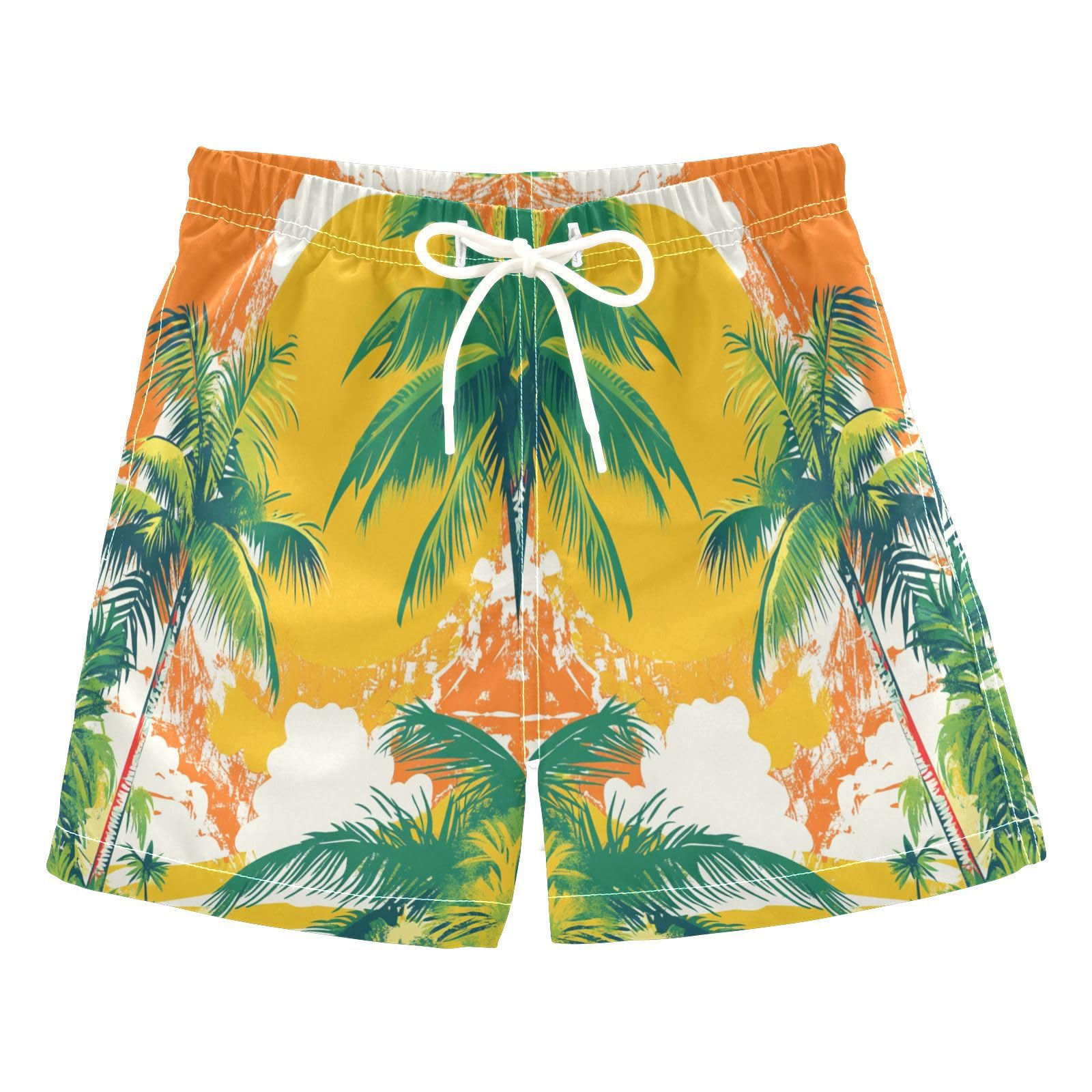 Jucciaco Boys Swim Trunk Quick Dry Beach Board Shorts Summer Sun Coconut Tree Swimwear for Kids