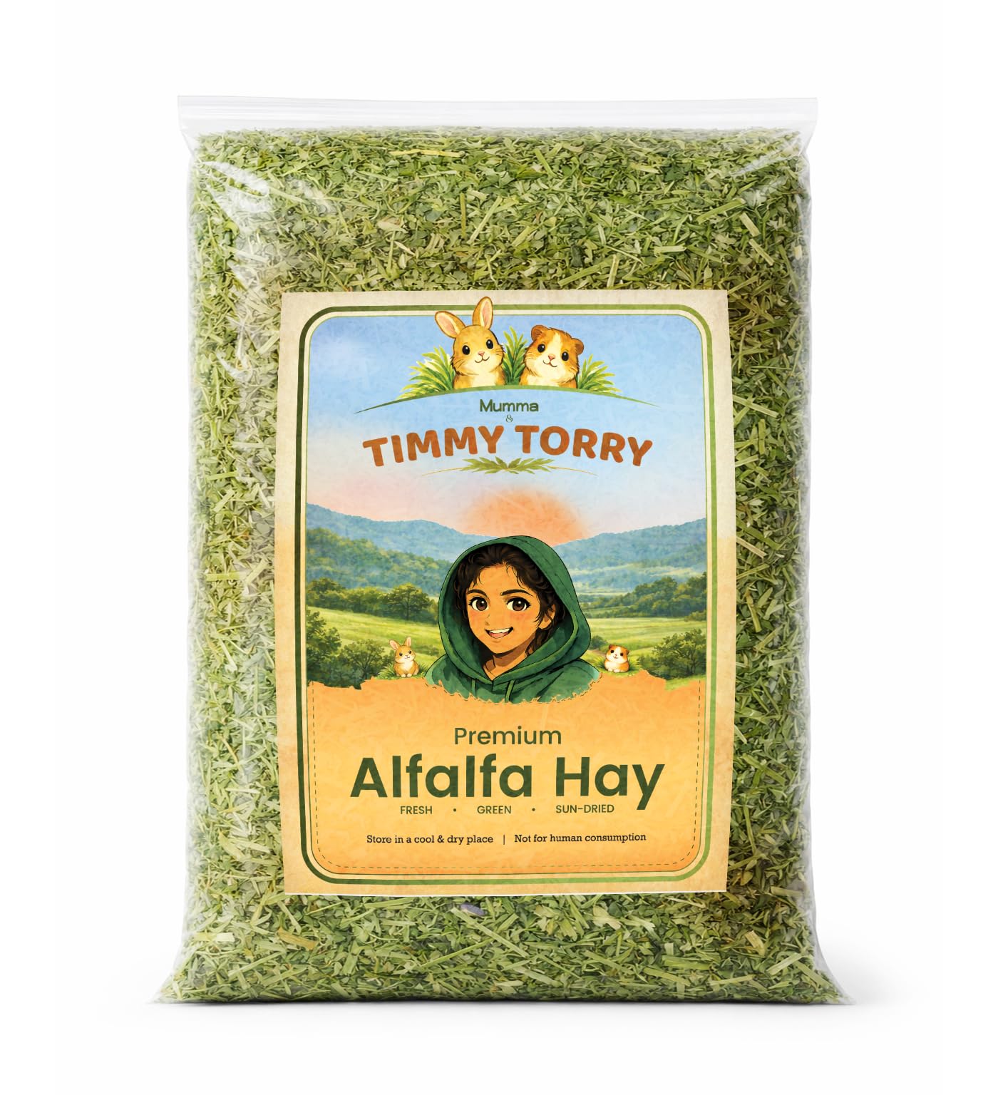 Timmy Torry Premium Alfalfa Hay for Rabbits and Guinea Pigs, Fresh Green Sun-Dried Natural Hay, High Fiber Small Animal Food, 1kg-image-48
