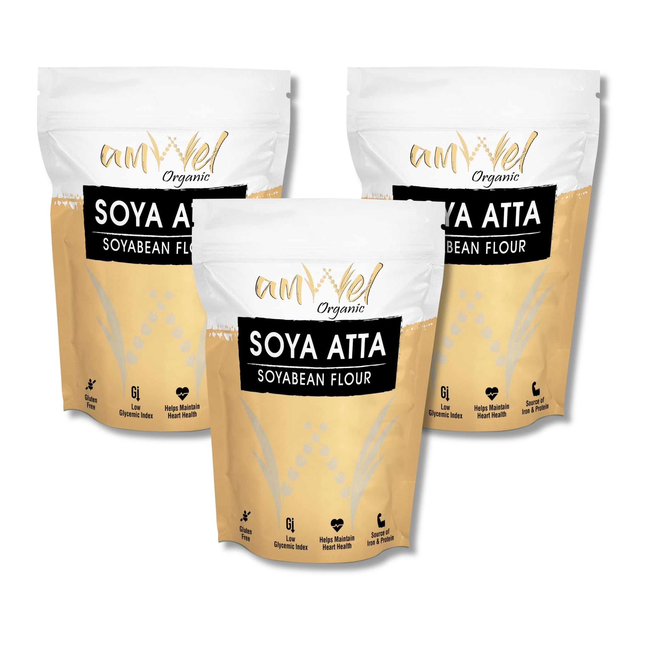 Amwel Organic Soyabean Atta | Soya Flour | 450g x 3pc | High Protein and Fiber Rich Food For Diet and Weight Management | 1.35kg | Vaccum Packed - Image 3 thumbnail