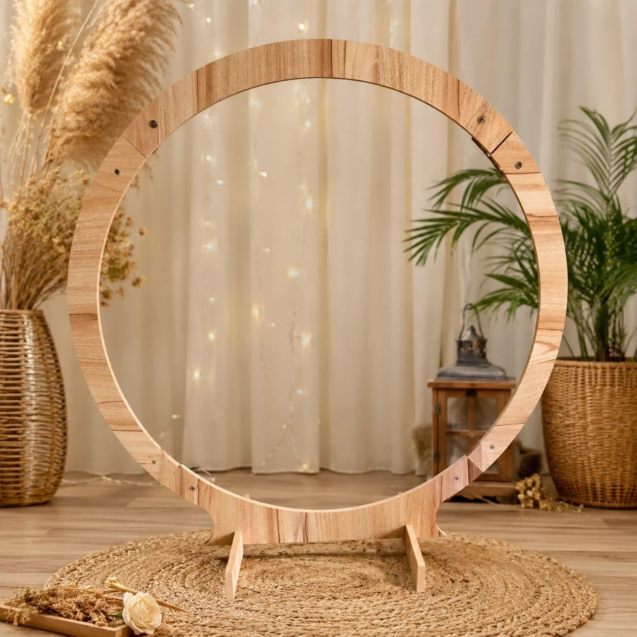 SATYAM KRAFT 1 Piece Foldable Round Shape Wooden Makhar Mandap | Wooden Pooja Backdrop Stand for DIY Pandal & Temple | Festival Decoration Setup for Ganesh Chaturthi, Janmashtami & Idol Pooja Decor-image-40