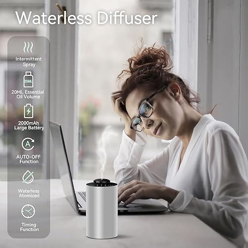 Miniatura 4 de Difusor de aceite esencial sin agua, funciona con pilas, difusor de aromaterapia inalámbrico con temporizador y 3 niveles de niebla, difusor de