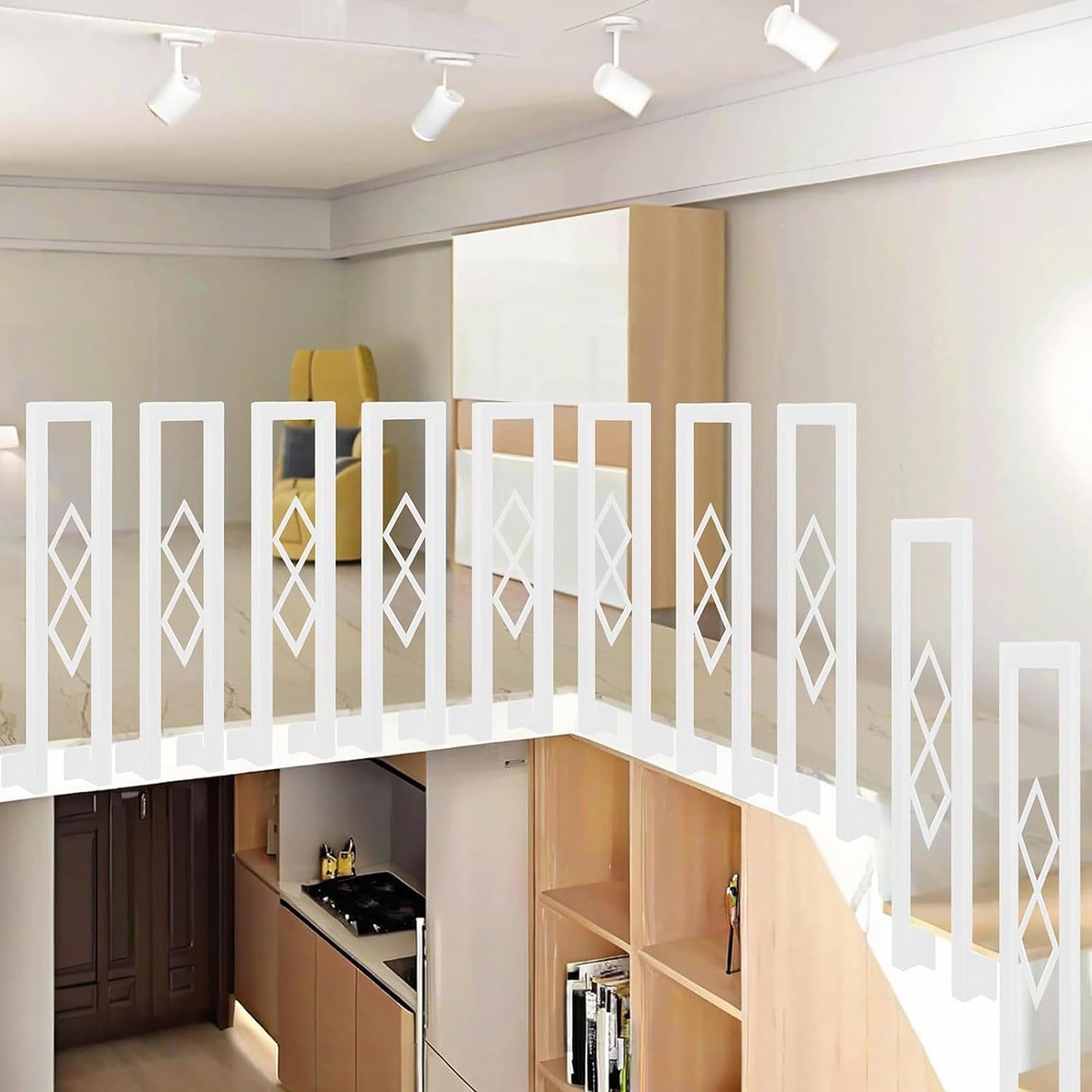 Gaommini White Black Hand Rail For Stairs Wrought Iron Porch Deck Railing Grab Handle Anti-Slip Stair Bannister Rail For Outdoor Garden Entry, U Shaped Stair Handrail(,85Cm/33In)