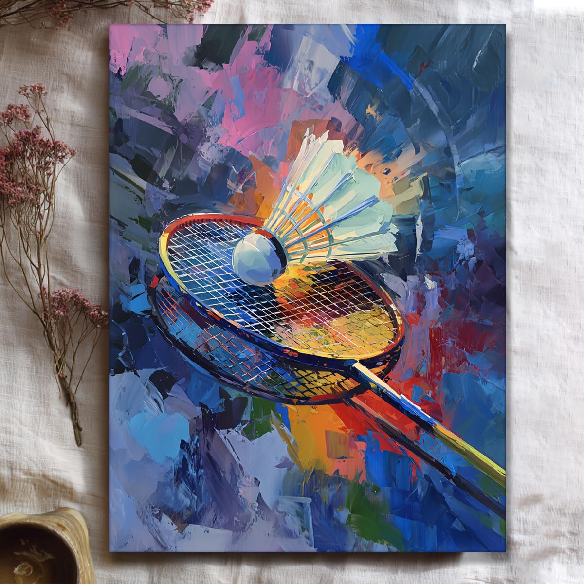 awitufhgp Humorous Artwork in Manga Style Featuring Abstract Badminton Art, Graffiti Wall Art, for Living Room, Bedroom, Office(35x45cm/14x22in(WxH)/No frame)