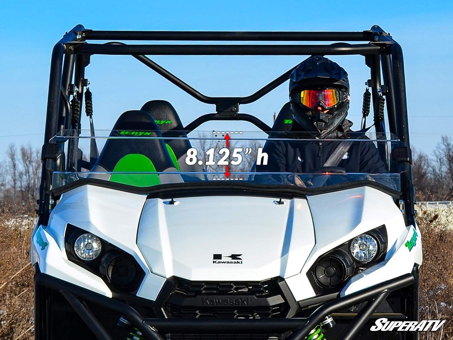 SuperATV Heavy-Duty Non-Scratch-Resistant Half Windshield Compatible With Kawasaki Teryx 800 / Teryx 4 800 2016+ | 2021+Teryx S / Teryx 4 S | 1/4" Thick Clear Polycarbonate 250x Stronger Than Glass