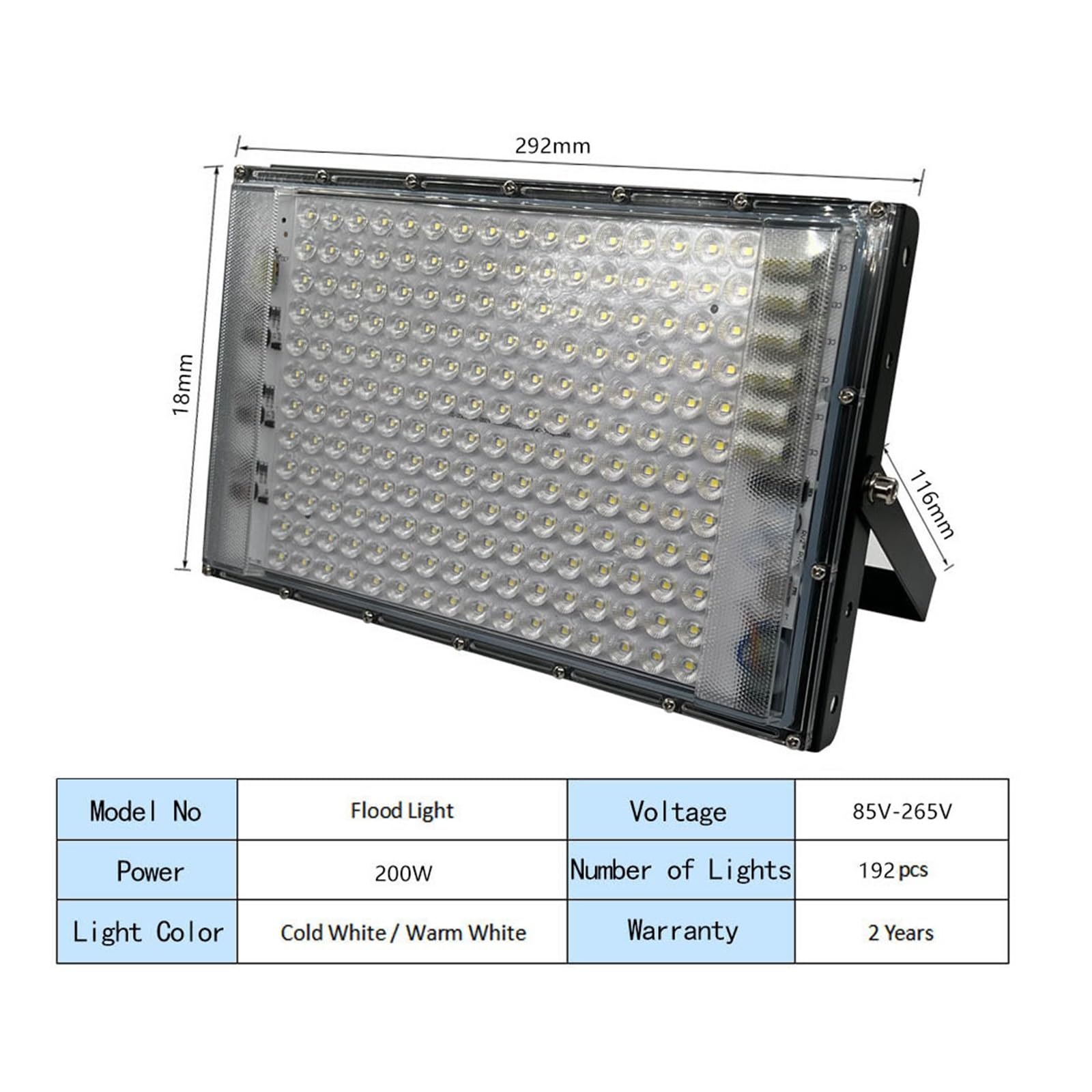 Naświetlacz LED, 200W Led Światło Halonowe Zewnętrzny Wodoodporny Reflektor Reflektor IP65 Wodoodporna Lampa Uliczna LED Oświetlenie Krajobrazu(WhiteLight)